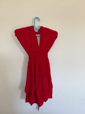 Red Tiered Wrap Summer Dress